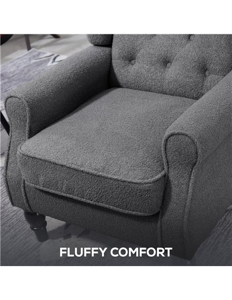 HOMCOM Teddy Fleece Retro Wingback Chair - Grey - pic 169490 | FastDaddyshop