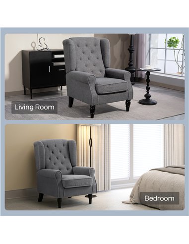 HOMCOM Teddy Fleece Retro Wingback Chair - Grey