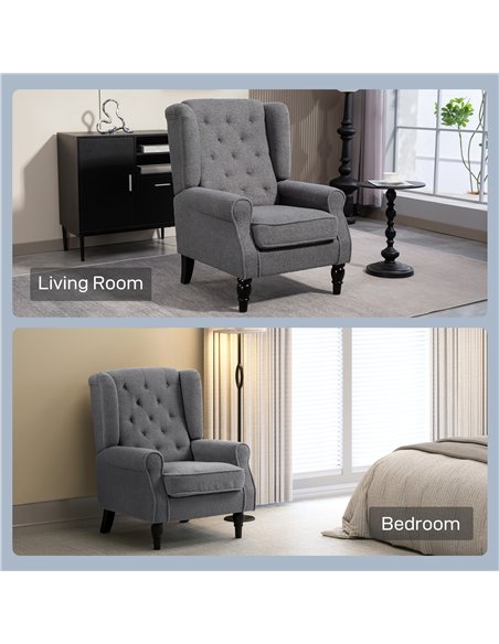 HOMCOM Teddy Fleece Retro Wingback Chair - Grey - pic 169492 | FastDaddyshop
