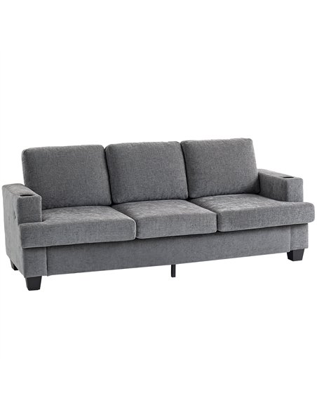 HOMCOM 3 Seater Sofa with USB Ports & Cup Holders - Grey - pic 169494 | FastDaddyshop