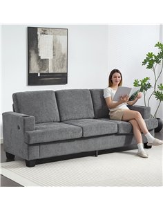 HOMCOM 3 Seater Sofa with USB Ports & Cup Holders - Grey 2