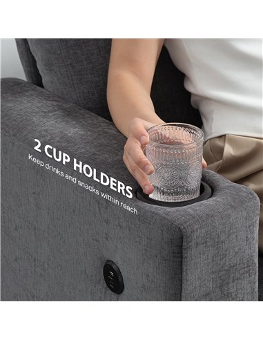 HOMCOM 3 Seater Sofa with USB Ports & Cup Holders - Grey