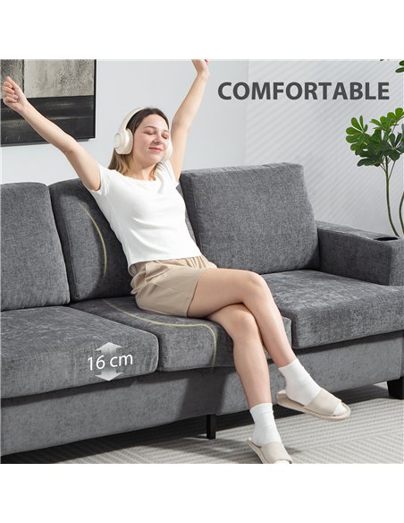 HOMCOM 3 Seater Sofa with USB Ports & Cup Holders - Grey - pic 169500 | FastDaddyshop