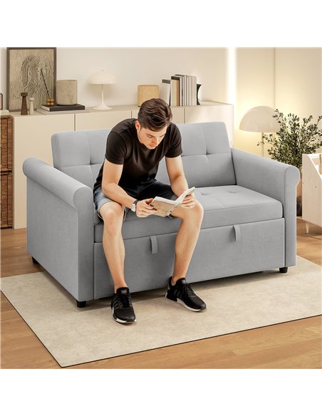 HOMCOM Two-Seater Velvet-Feel Sofa Bed - Grey - pic 169504 | FastDaddyshop