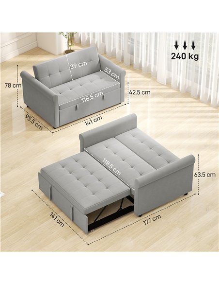 HOMCOM Two-Seater Velvet-Feel Sofa Bed - Grey - pic 169505 | FastDaddyshop