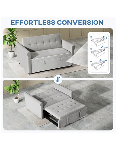HOMCOM Two-Seater Velvet-Feel Sofa Bed - Grey