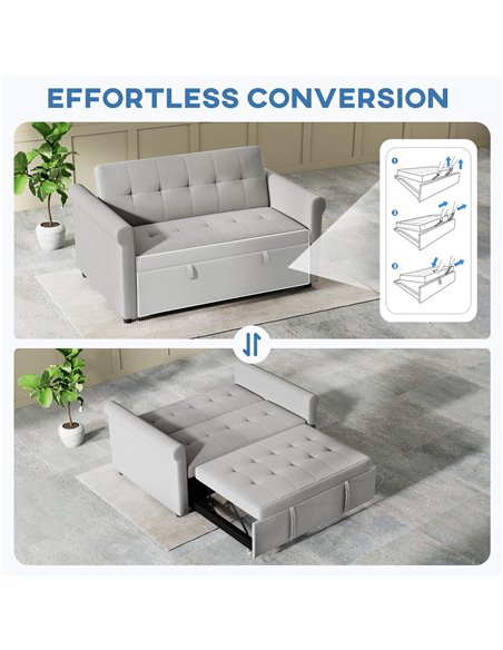 HOMCOM Two-Seater Velvet-Feel Sofa Bed - Grey - pic 169506 | FastDaddyshop