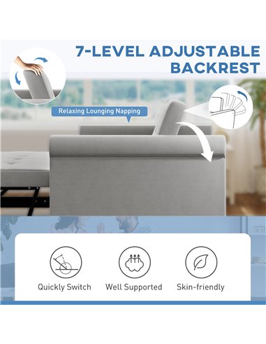 HOMCOM Two-Seater Velvet-Feel Sofa Bed - Grey