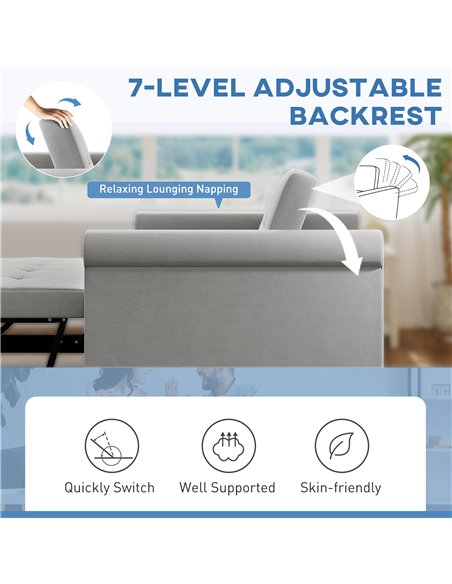 HOMCOM Two-Seater Velvet-Feel Sofa Bed - Grey - pic 169507 | FastDaddyshop