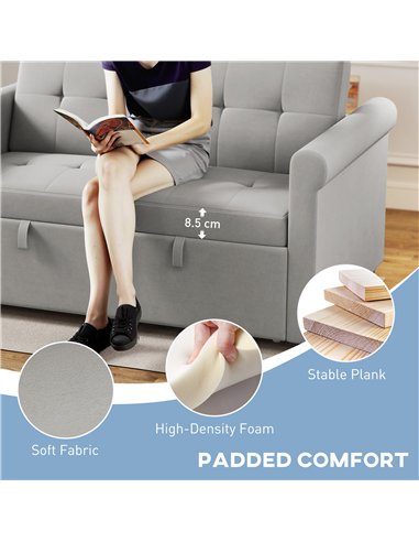 HOMCOM Two-Seater Velvet-Feel Sofa Bed - Grey