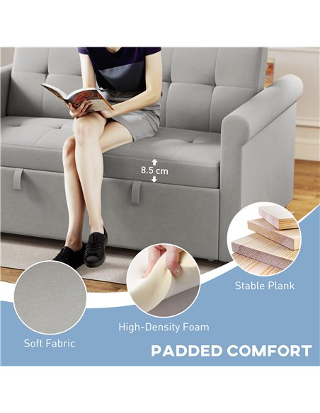 HOMCOM Two-Seater Velvet-Feel Sofa Bed - Grey - pic 169508 | FastDaddyshop
