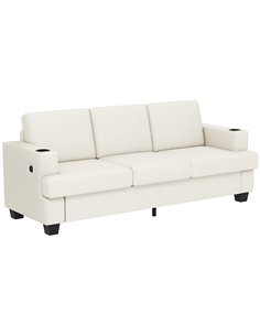 HOMCOM 3 Seater Sofa with USB Ports & Cup Holders - Cream White