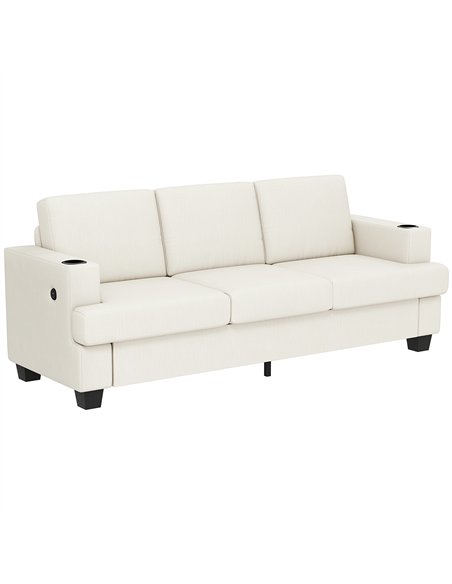 HOMCOM 3 Seater Sofa with USB Ports & Cup Holders - Cream White - pic 169512 | FastDaddyshop