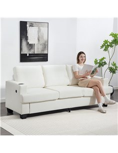 HOMCOM 3 Seater Sofa with USB Ports & Cup Holders - Cream White 2
