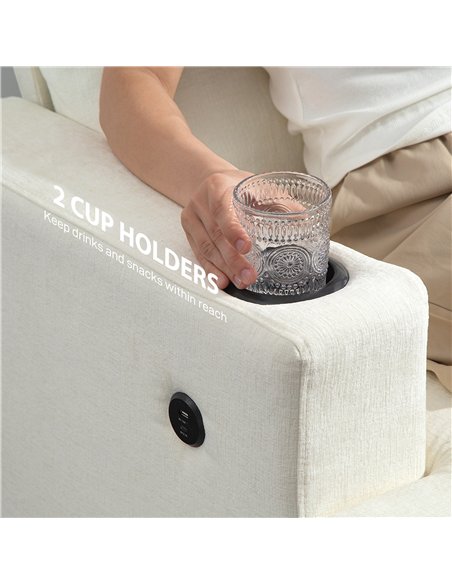 HOMCOM 3 Seater Sofa with USB Ports & Cup Holders - Cream White - pic 169516 | FastDaddyshop