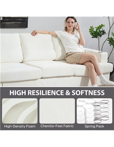 HOMCOM 3 Seater Sofa with USB Ports & Cup Holders - Cream White