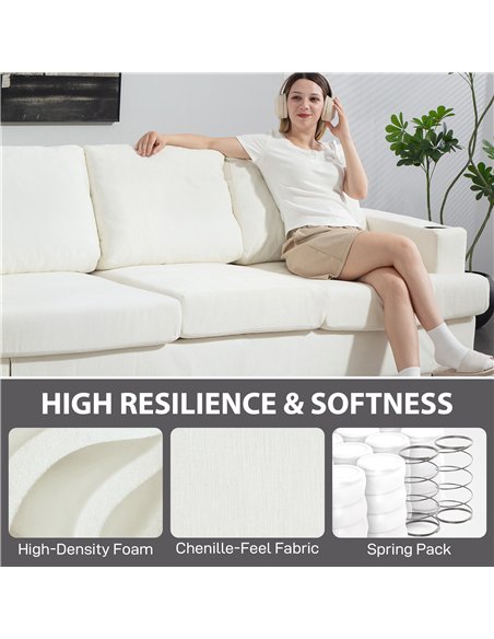 HOMCOM 3 Seater Sofa with USB Ports & Cup Holders - Cream White - pic 169517 | FastDaddyshop
