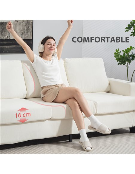 HOMCOM 3 Seater Sofa with USB Ports & Cup Holders - Cream White - pic 169518 | FastDaddyshop