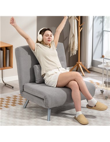 HOMCOM Single Velvet-Feel Chair Bed - Grey