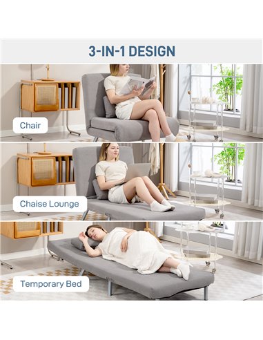 HOMCOM Single Velvet-Feel Chair Bed - Grey