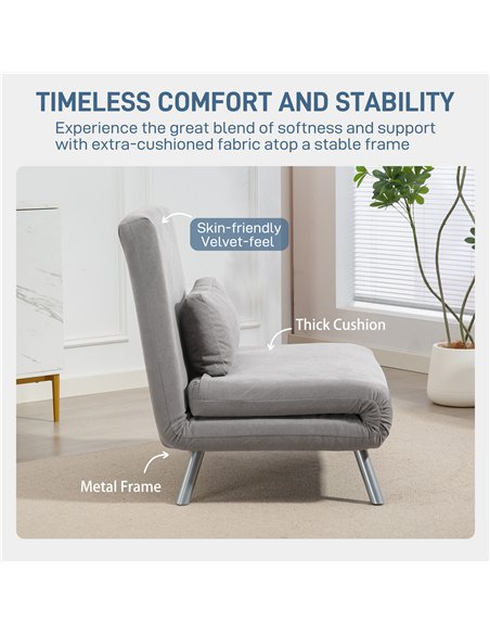 HOMCOM Single Velvet-Feel Chair Bed - Grey - pic 169526 | FastDaddyshop