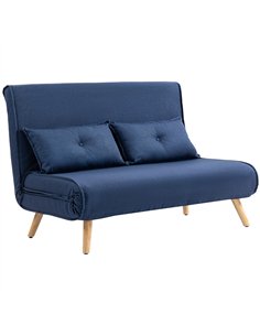 HOMCOM Two-Seater Linen-Look Sofa Bed - Dark Blue