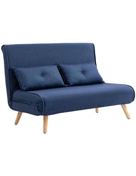 HOMCOM Two-Seater Linen-Look Sofa Bed - Dark Blue - pic 169530 | FastDaddyshop