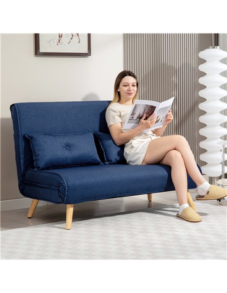 HOMCOM Two-Seater Linen-Look Sofa Bed - Dark Blue - pic 169531 | FastDaddyshop