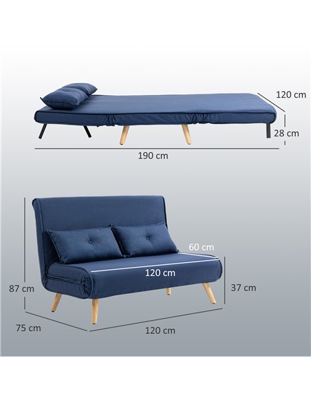 HOMCOM Two-Seater Linen-Look Sofa Bed - Dark Blue - pic 169532 | FastDaddyshop