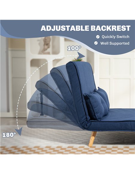 HOMCOM Two-Seater Linen-Look Sofa Bed - Dark Blue - pic 169534 | FastDaddyshop