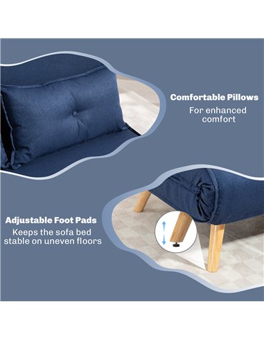 HOMCOM Two-Seater Linen-Look Sofa Bed - Dark Blue