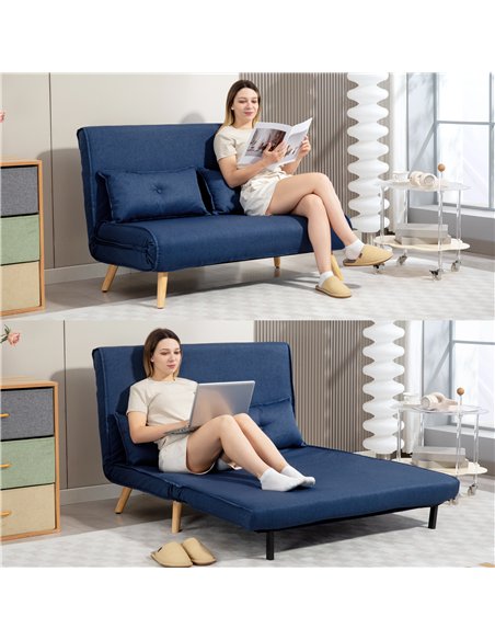 HOMCOM Two-Seater Linen-Look Sofa Bed - Dark Blue - pic 169537 | FastDaddyshop