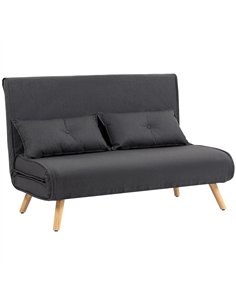 HOMCOM Two-Seater Linen-Look Sofa Bed - Charcoal Grey