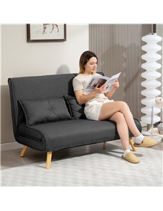 HOMCOM Two-Seater Linen-Look Sofa Bed - Charcoal Grey 2