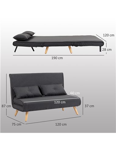 HOMCOM Two-Seater Linen-Look Sofa Bed - Charcoal Grey