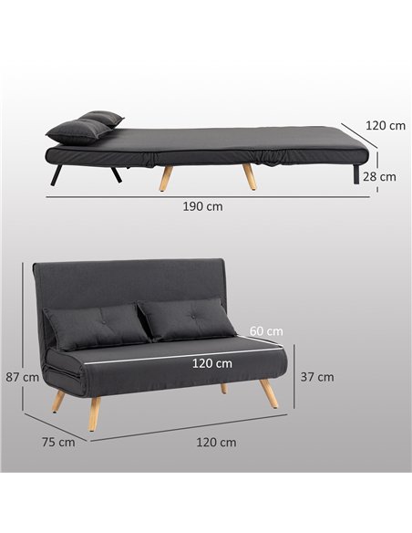 HOMCOM Two-Seater Linen-Look Sofa Bed - Charcoal Grey - pic 169541 | FastDaddyshop
