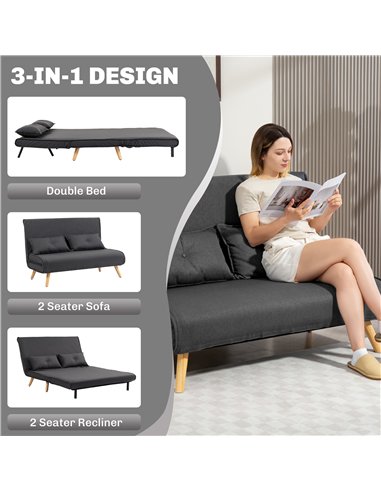 HOMCOM Two-Seater Linen-Look Sofa Bed - Charcoal Grey