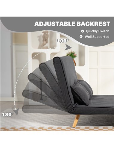 HOMCOM Two-Seater Linen-Look Sofa Bed - Charcoal Grey