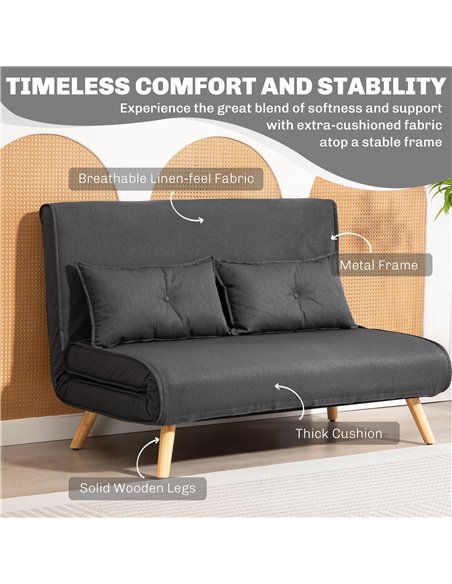 HOMCOM Two-Seater Linen-Look Sofa Bed - Charcoal Grey - pic 169544 | FastDaddyshop