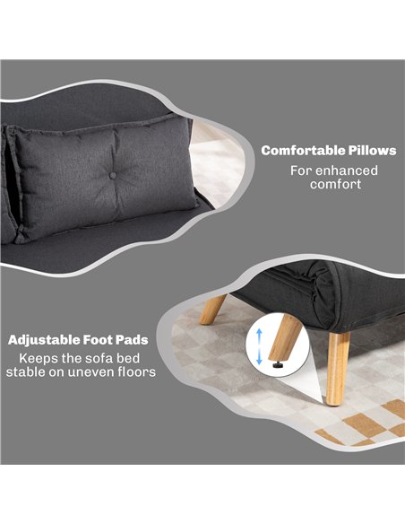 HOMCOM Two-Seater Linen-Look Sofa Bed - Charcoal Grey - pic 169545 | FastDaddyshop