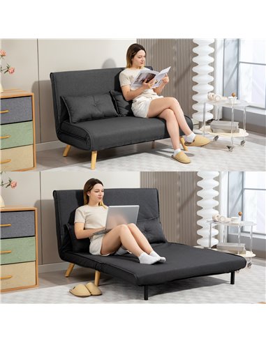 HOMCOM Two-Seater Linen-Look Sofa Bed - Charcoal Grey
