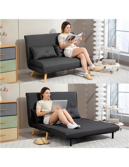 HOMCOM Two-Seater Linen-Look Sofa Bed - Charcoal Grey - pic 169546 | FastDaddyshop