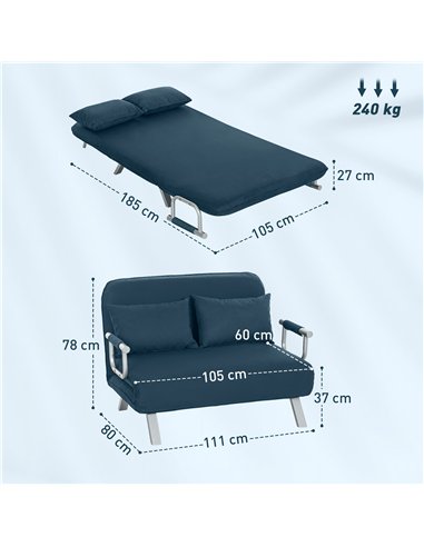 HOMCOM Two-Seater Click-Clack Sofa Bed - Navy Blue