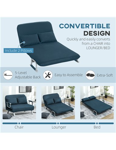 HOMCOM Two-Seater Click-Clack Sofa Bed - Navy Blue