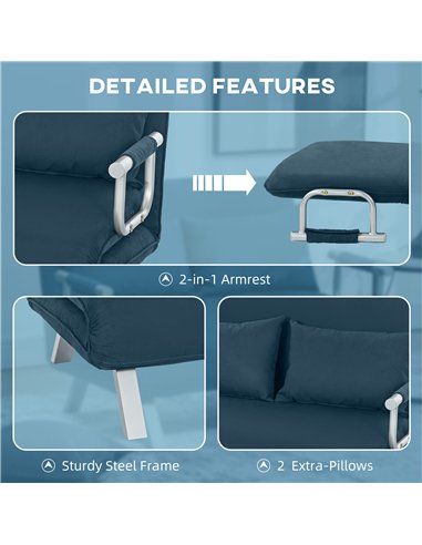 HOMCOM Two-Seater Click-Clack Sofa Bed - Navy Blue
