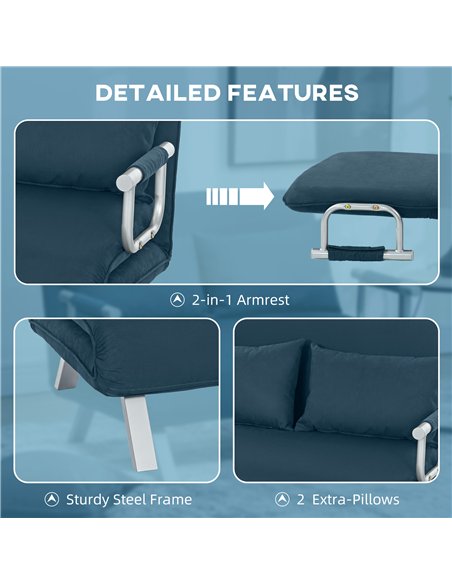 HOMCOM Two-Seater Click-Clack Sofa Bed - Navy Blue - pic 169552 | FastDaddyshop