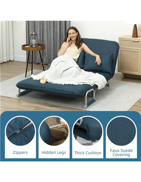HOMCOM Two-Seater Click-Clack Sofa Bed - Navy Blue - pic 169553 | FastDaddyshop