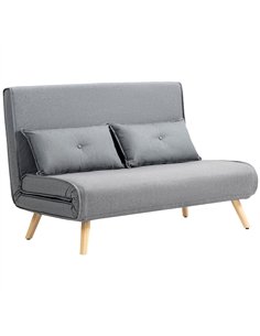 HOMCOM Two-Seater Linen-Look Sofa Bed - Grey