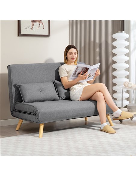 HOMCOM Two-Seater Linen-Look Sofa Bed - Grey - pic 169558 | FastDaddyshop