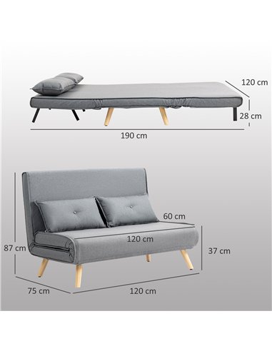 HOMCOM Two-Seater Linen-Look Sofa Bed - Grey